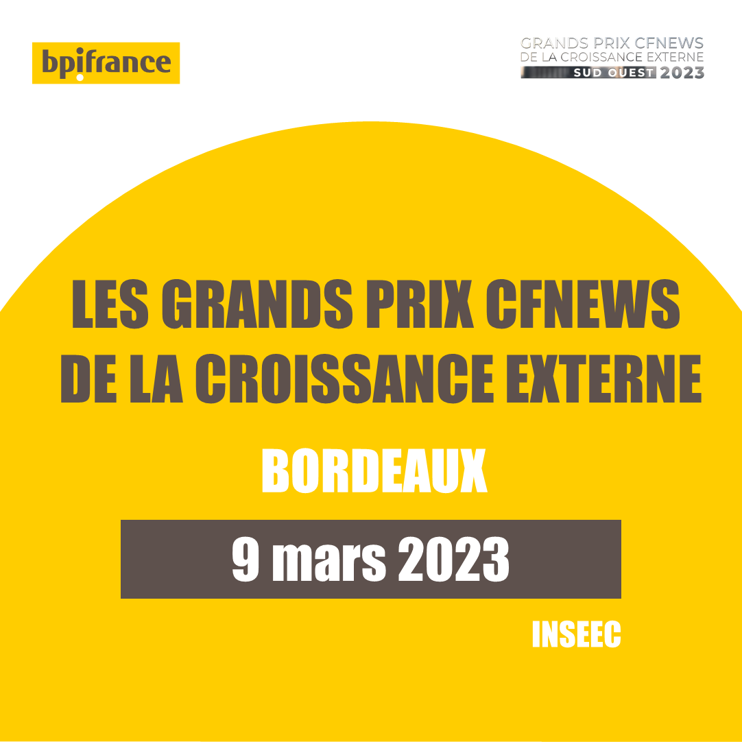 Bpifrance's tweet photo. 🗓️ Aujourd'hui a lieu la 1ère édition Les Grands Prix #CFNEWS de la Croissance Externe Sud-Ouest ! 7 sociétés seront récompensées pour leur parcours de #croissance #externe en région Sud-Ouest en 2023. Pour y assister à #INSEEC #Bordeaux 👉 https://t.co/U4hmNn2rsD https://t.co/31mOfPpKP8
