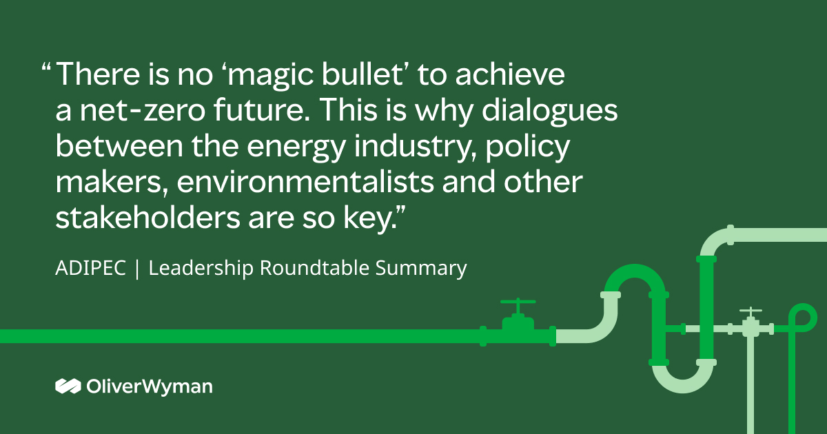 OliverWyman's tweet photo. What is the role of the oil and gas industry in a new energy world?
Read our summary of the ADIPEC 2022 Leadership Roundtable, moderated by IMEA Head of Energy and Natural Resources, Andrew Horncastle, to find out > https://t.co/kuabKEtyMr
#OliverWymanIMEA #OWEnergy #OWClimate https://t.co/5m9Z7VGp09