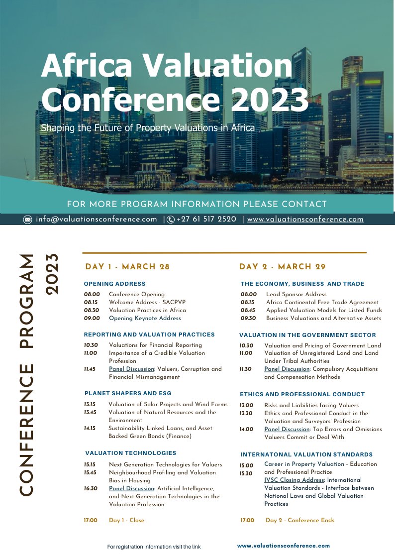ValuationAfrica's tweet photo. #AVC2023 is an opportunity for all attendees to interact with speakers, and engage experts in the field of property valuation, and it is an ample chance to interact and network with fellow valuation professionals from the content and the globe. https://t.co/iyEFjBdNR2