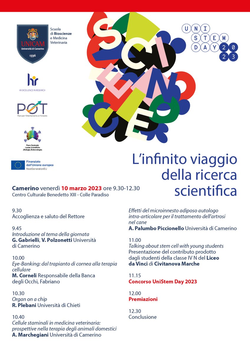 UniCamerino's tweet photo. #UniStemDay 2023 - L'infinito viaggio della #ricerca #scientifica👩🔬🧪🧬👩💻👨💼
📌 Venerdì 10 marzo 2023 ore 9.30-12.30
📍 A Camerino, presso il Centro Culturale Benedetto XIII - Colle Paradiso
#unicam #universitacamerino #UNISTEM #ricerca #science #10marzo https://t.co/MhtUfX1jUD