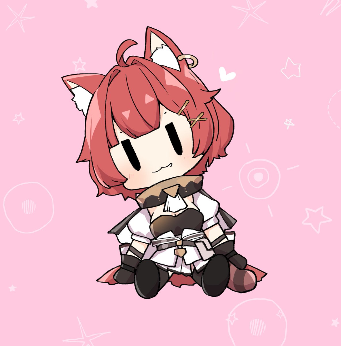 1girl animal ears solo pink background chibi red hair gloves  illustration images