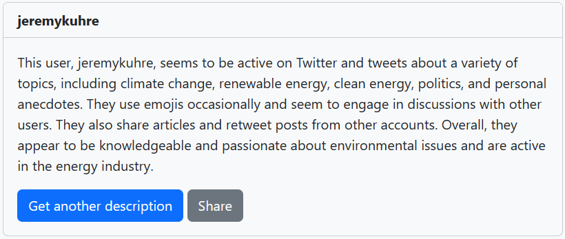 JeremyKuhre's tweet photo. New AI-generated Twitter bio just dropped
https://t.co/0NMBUmQbVR https://t.co/rMXHHRe0SQ