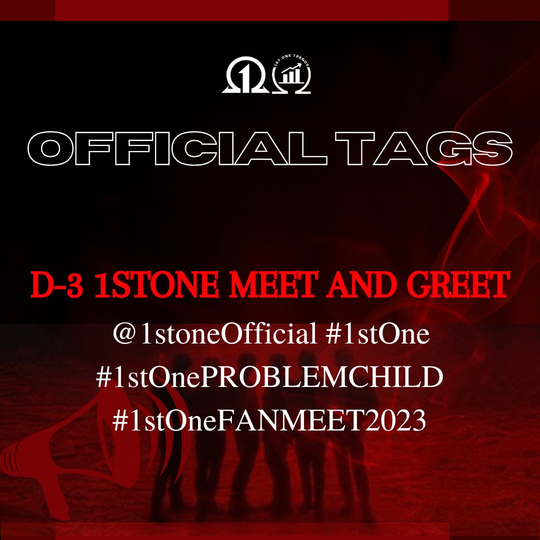2:04 PM | TAG UPDATE 

3 DAYS TO GO 🙌 

"O°Group FirstOne Ent. Artists' MEET &amp; GREET." 

🗓 March 12 (Sunday)
📍New Frontier Theater

D-3 1STONE MEET AND GREET
<a href="/1stoneOfficial/">1ST ONE</a> #1stOne
#1stOneProblemChild 
#1stOneFANMEET2023