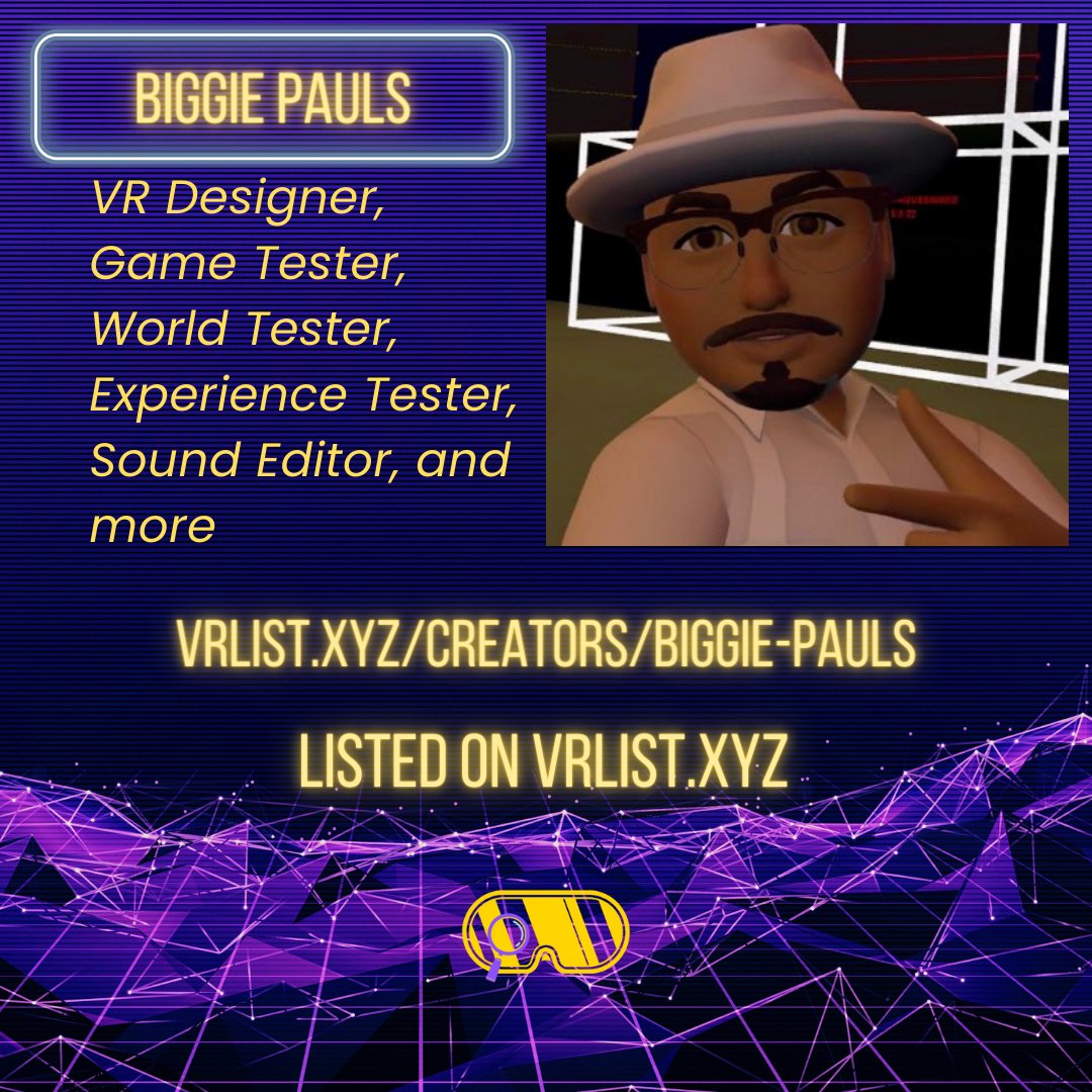 VRListxyz's tweet photo. Find @Biggie_PaulsVR & other VR Entertainers, Instructors, and Creators on https://t.co/NaMhNncvFL
#vrlist #vrlistxyz #meta #metaverse #horizonworlds #quest2 #vrheadset #vrservices #metaquestpro #questpro #oculus #metaquest #metaquest2 #vr #vrfreelance #vrbusiness #vrdirectory https://t.co/mQU05rmufE