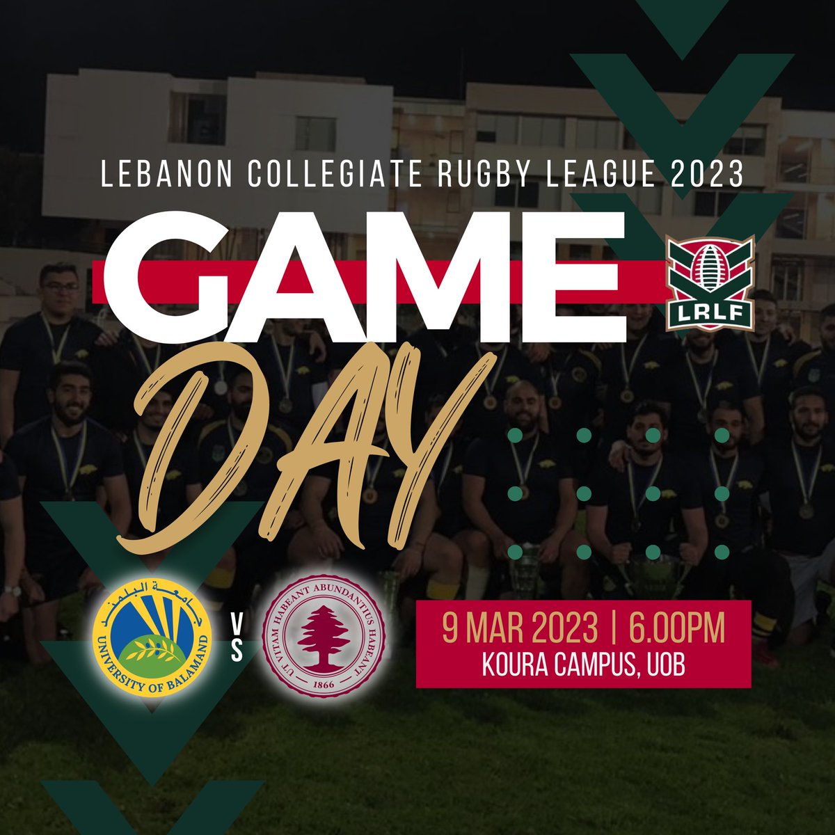 Lebanon’s Collegiate Rugby League (CRL) Championship returns this week, for the first time since 2020! The CRL 2023 Championship will kick-off on tonight at 06:00 pm (Lebanon)

All games will be streamed on the LRLF Facebook page: facebook.com/LebanonRL