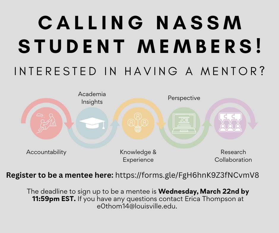 Calling all NASSM Students! The NASSM Student Board is recruiting mentees for the Faculty-Student Mentorship Initiative. The guidance of a mentor can empower a sport management student and guide them through wherever they may be currently in their academic journey!