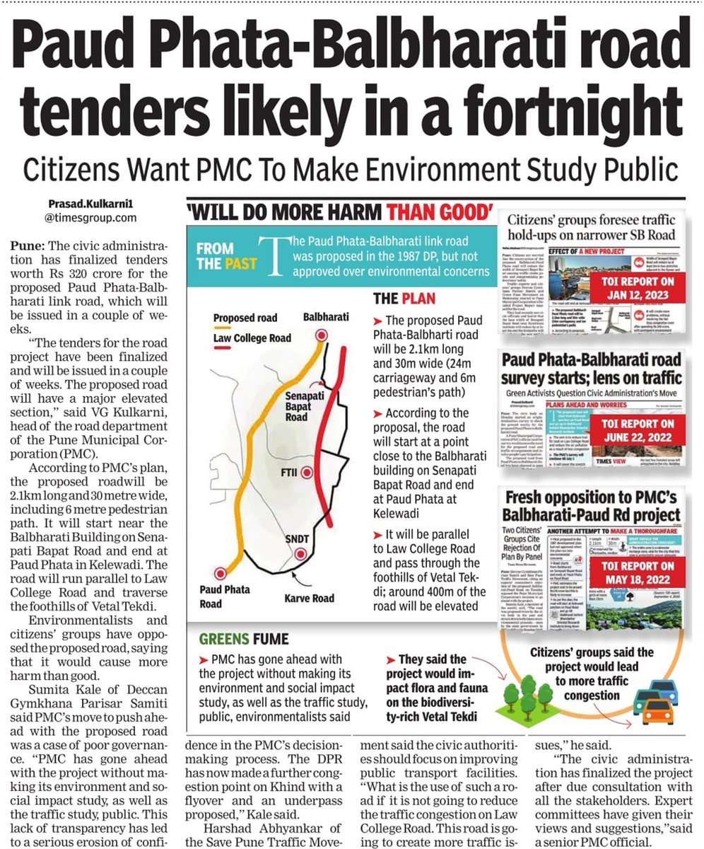 Overriding citizens staunch protests, overriding High Court appointed Expert Committee members opinions, and against the data from their own traffic study which shows the road will be useless, PMC is still going ahead with Balbharati road

Very depressing state of affairs.