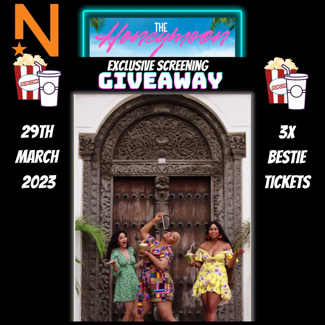 Win an exclusive  pre screening  tickets for you and your 2 besties with <a href="/numetro/">Nu Metro</a>
📍Johannesburg 
🆓Popcorn 🍿 &amp; Drinks 🥤

To Enter:
🔄RT
💟Follow Me &amp; <a href="/MovieHoneymoon/">The Honeymoon Movie</a> 
Tag @ the 2 of your bestie you want to go with.

#Giveaway 

#honeymoonmovie #numetro