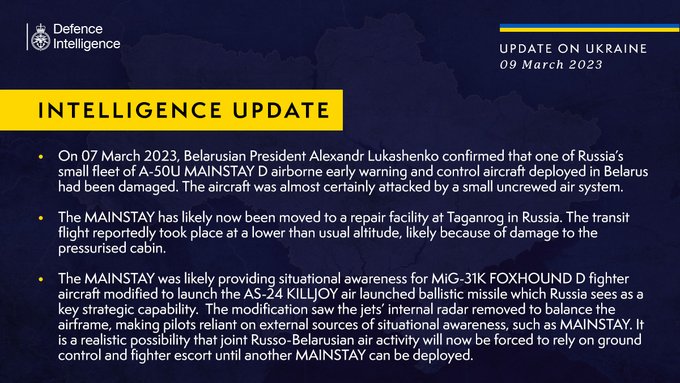 Latest Defence Intelligence update on the situation in Ukraine - 09 March 2023