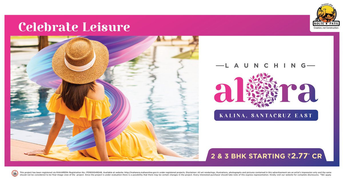 koltepatilltd's tweet photo. Experience the serenity of Alora, Sooth your senses by the refreshing waters of infinity edge swimming pool and several leisurely lifestyle amenities.
#KoltePatilDevelopers #Alora #2BHK #3BHK #KPDL #CodenameLeisure #Lifestyleamenities #SwimmingPool #Amenities #Soothing https://t.co/gALesPnWAe