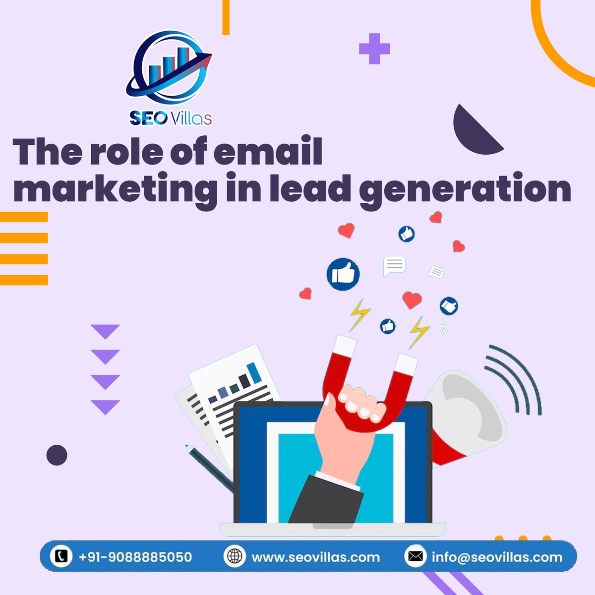 Maximize lead gen with email marketing! 
👉Targeted campaigns
👉personalization
👉lead nurturing
👉clear CTA & analytics 
Increase conversions & build trust with subscribers. 
#EmailMarketing #LeadGeneration #Conversions #TargetedCampaigns #seovillas