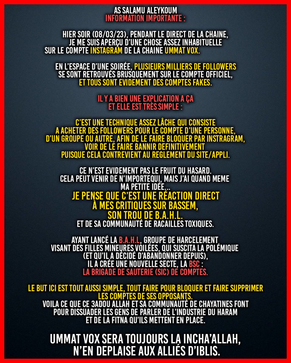 Mahdi_UmmatVox's tweet photo. AS SALAMU ALEYKOUM,
MESSAGE IMPORTANT À LIRE : https://t.co/40skWX51LC