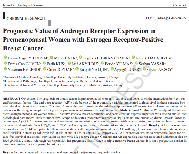 OfOncological's tweet photo. Prognostic Value of Androgen Receptor Expression in Premenopausal  ER-positive Breast Cancer

Press article in JOS

🔹AR exp was not associated with tumor size or
ER/PgR/HER-2 status

🔹AR exp has no prognostic significance in premenopausal ER-positive BC

https://t.co/5IAeJVo3mI https://t.co/5f2M4jpkwe