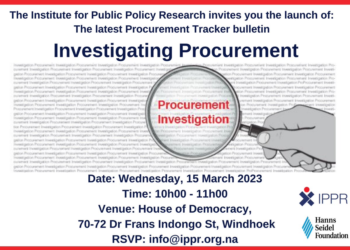 ipprnamibia's tweet photo. Strengthening the investigative capacities of the public #procurement system should be a priority in the light of recent scandals such as the NSFAF HQ construction (which took place without any official permissions). Join us next Wednesday to look more closely at this issue. https://t.co/Bs2WttJpoX