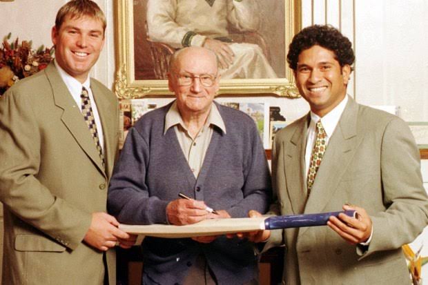 1998 :: Shane Warne And Sachin Tendulkar With Sir Don Bradman

#IndiaAustralia