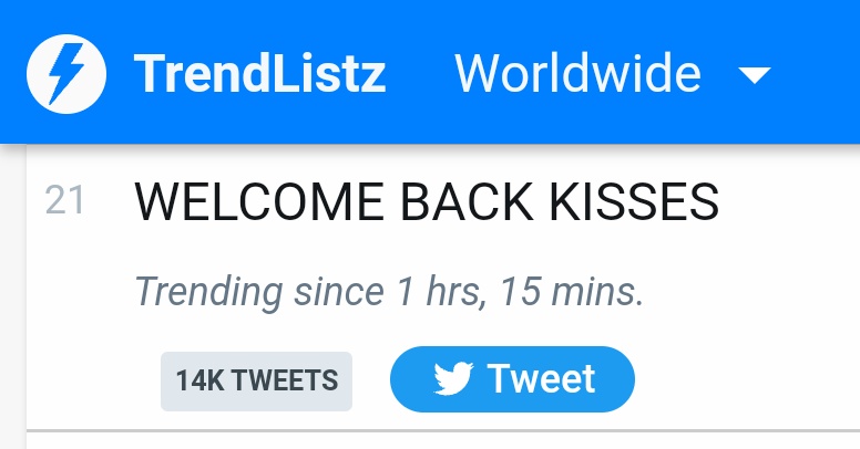 JUST IN: "WELCOME BACK KISSES" are still trending #21 worldwide with more than 14K tweets!

<a href="/KissesDelavin/">Kisses Delavin</a>
#Kissables #KissesDelavin