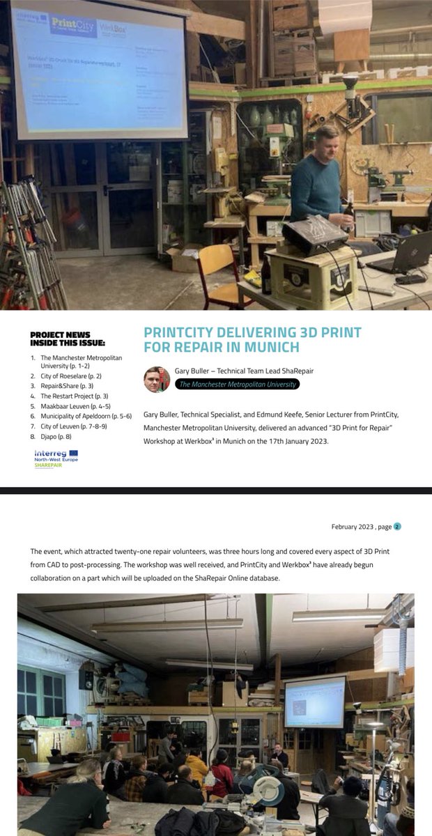 PrintCity front page news in this months #sharepair newsletter following our delivery of a 3D Print for Repair Workshop in Munich