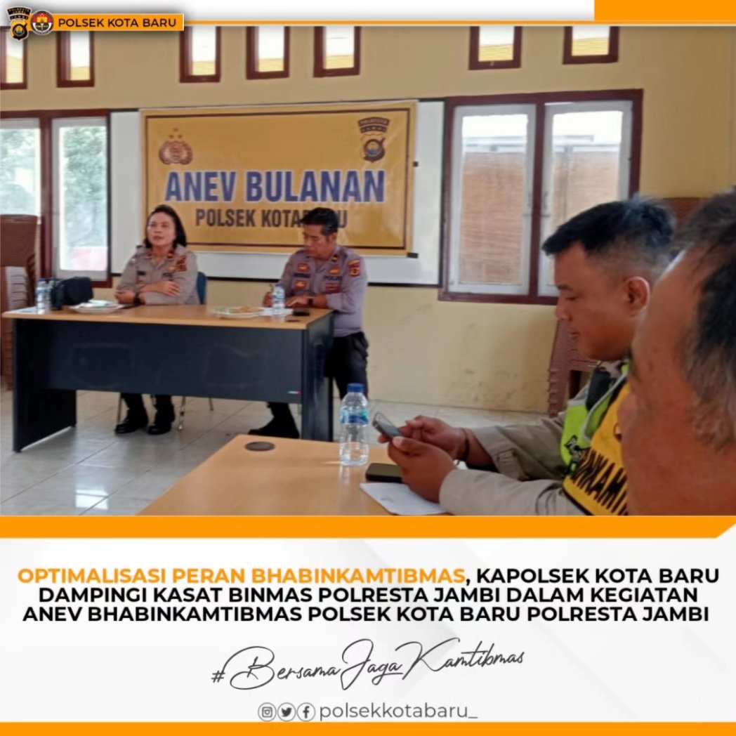 no_commentlah's tweet photo. Optimalisasi peran Bhabinkamtibmas dalam memelihara Kamtibmas, Kapolsek Kota Baru Kompol Pamenan dampingi Kasat Binmas Polresta Jambi dalam kegiatan analisa dan evaluasi kinerja Bhabinkamtibmas jajaran Polsek Kota Baru Polresta Jambi bertempat di Aula Mako Polsek Kota Baru https://t.co/sllmzrDMQN