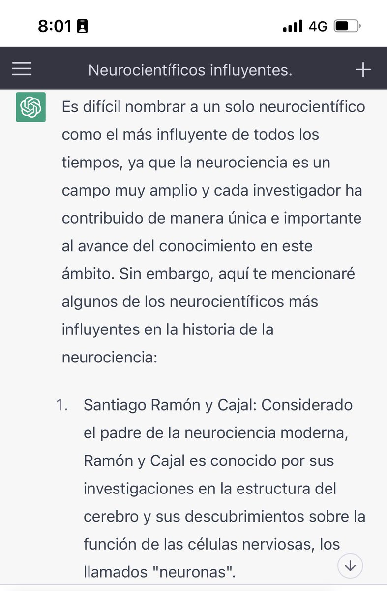 RamrezJM's tweet photo. Cuando le preguntas a #ChatOpen Ai sobre el #Neurocientífico más influyente de todos los tiempos,… evidentemente https://t.co/0koMFhRLI0