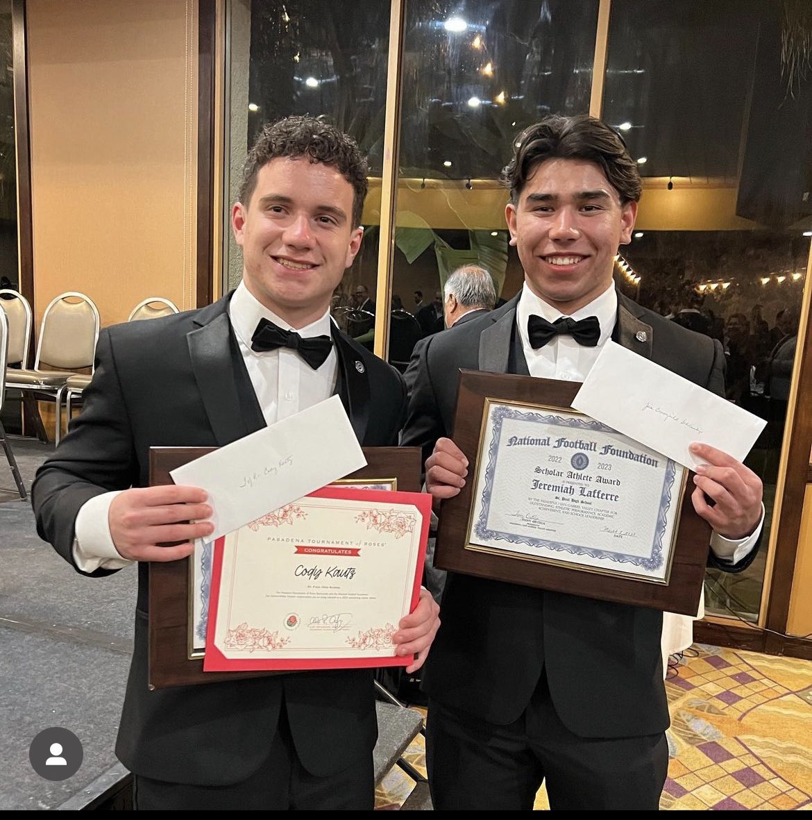 Congratulations Swordsmen Cody Kautz and Jeremiah Lafferre. They were recognized by the National Football Federation tonight for their success on the field and in the classroom. We are so proud of you.