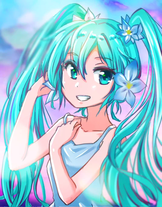 ミクの日の絵、大概仕事の年度末と確定申告に追い込まれてる中描くのでその年の自分の画力総決算&大反省会みたいになってる・・・#ミクの日  