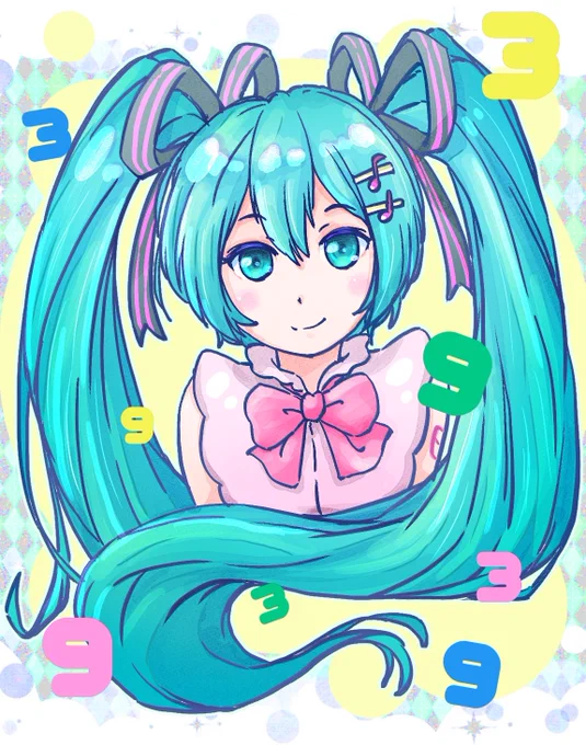 ミクの日の絵、大概仕事の年度末と確定申告に追い込まれてる中描くのでその年の自分の画力総決算&大反省会みたいになってる・・・#ミクの日  