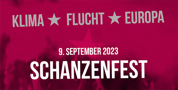 florableibt's tweet photo. Am Samstag 9.9.23 findet das Straßenfest im Schanzenviertel zum Thema „#Klima - #Flucht - #Europa“ statt: "Stände, Livemusik & Aktionen gegen den Export der Folgen des Klimawandels & die Abschottung der EU-Außengrenzen" #hh0909 #Schanzenfest Mehr Infos: https://t.co/6Qen142UTs https://t.co/Br8dP19sa9