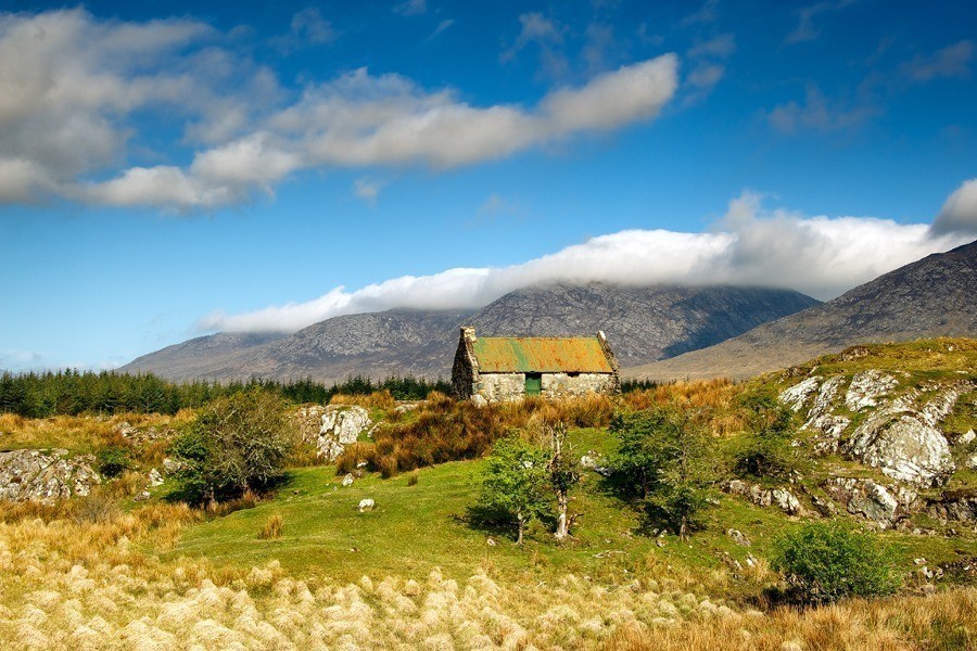 Irish stone cottage in the Connemara Region , County Galway, Ireland. NMP.