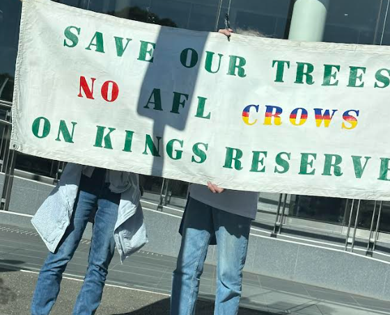 theTiser's tweet image. "Oh what a felling!" Protesters have gathered outside CMI Toyota on West Terrace to rally against the Crows HQ development on Kings Reserve in Torrensville. Latest on the plans: bit.ly/41S4Tzr