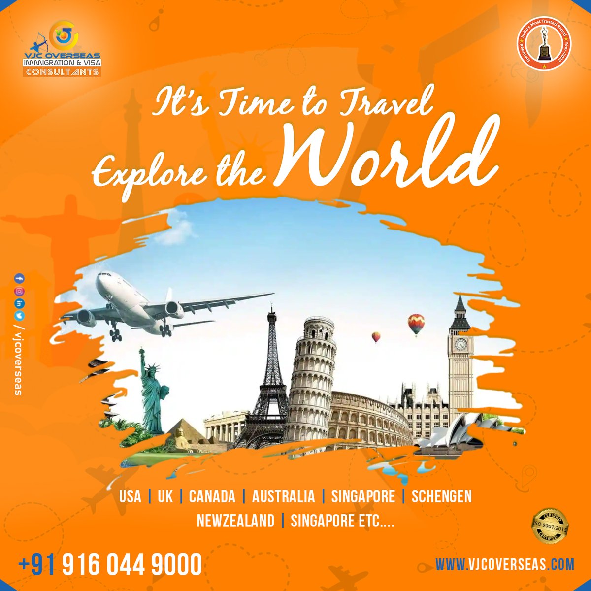 More than a million Indians travel to the #UK, #Europe, #Australia, #Canada, #New Zealand, and #Singapore each year to partake in the country numerous recreational opportunities.

Mobile: +91 9160449000
visit us: vjcoverseas.com

#usavisitvisa #usatour #ukvisitvisa #world