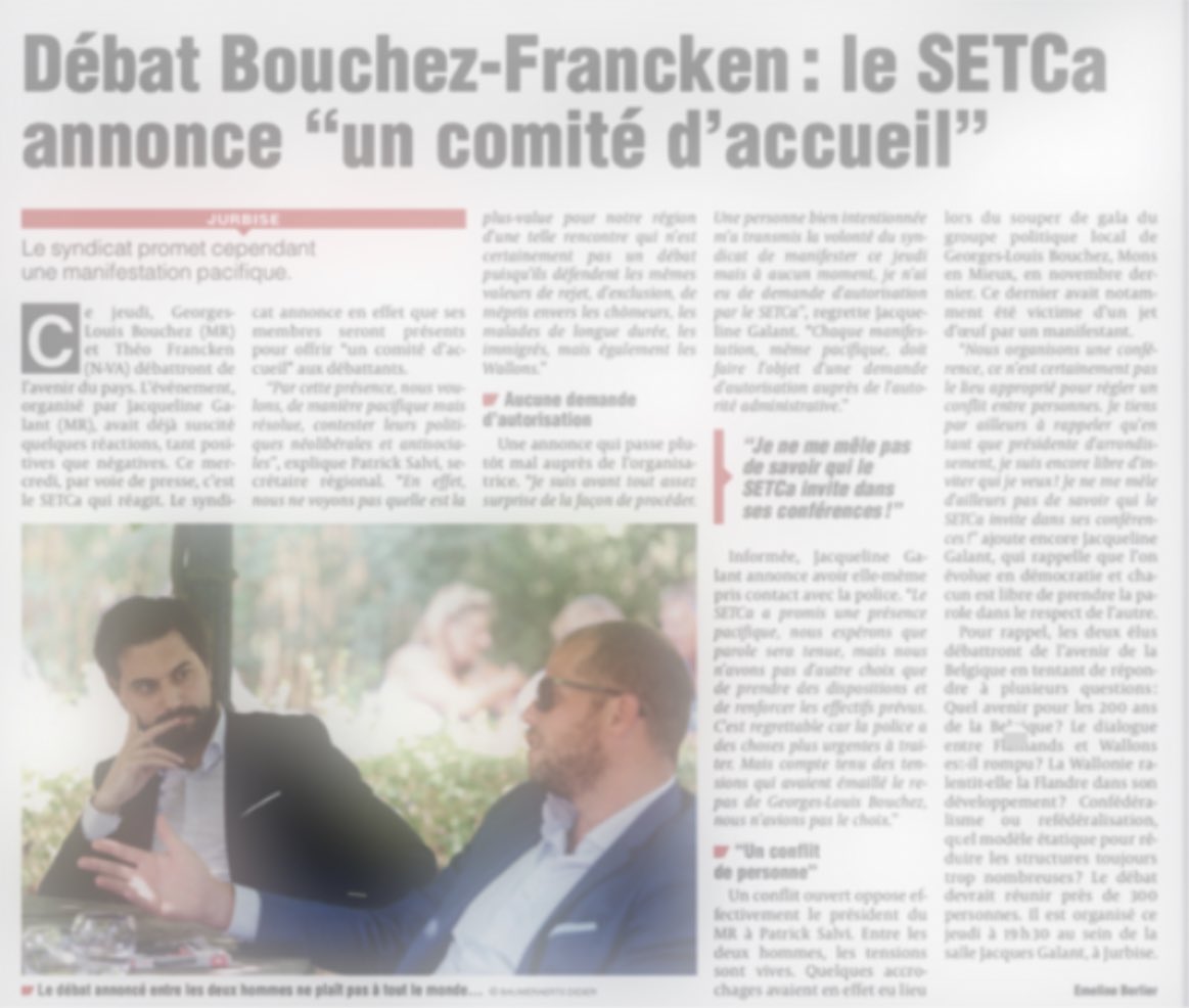 michelhenrion's tweet image. Patrick Salvi (Setca): "Où est la plus-value pour notre région d’une telle rencontre qui n’est pas un débat puisqu’ils défendent les mêmes valeurs de rejet, d’exclusion, de mépris envers les chômeurs, les malades de longue durée, les immigrés, mais également les #Wallons.” (via