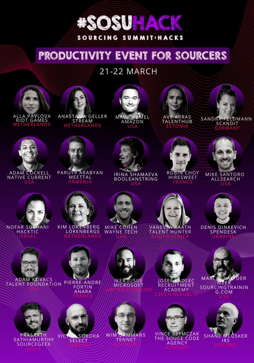Do not miss out on the incredible gathering of sourcing hackers. It's two days of networking, learning and discussing the latest trends in sourcing. You'll hear from experts, network with peers and learn the latest hacks to improve your productivity and efficiency. It's an event