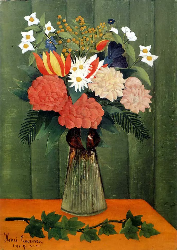 Flowers in a Vase, Henri Rousseau (1844-1910), 1909 
👨‍🎨 #HenriRousseau 
🏛 #AlbrightKnoxArtGallery 

Enjoy a selection of 100+ artworks from #Rousseau, ready to be displayed in #AR on FeelTheArt®: buff.ly/3SIttyg 

#NaiveArt #PostImpressionism #PrimitiveArt