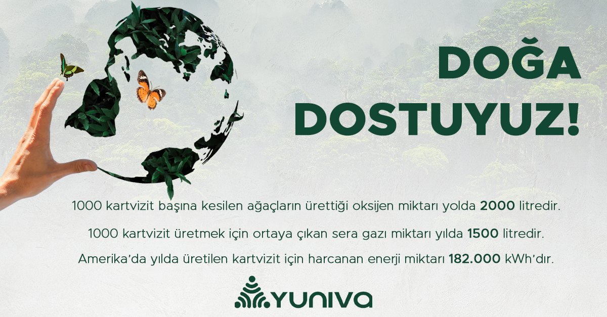 Yuniva Dijital Kartvizit ile 30 çalışanlı bir şirket her yıl 1 ağaca can verip, 2 kişinin oksijen ihtiyacını karşılayabilir.

#yunivacard #dijitalkartvizit #dijitalkart #nfccard #digitalbusinesscard