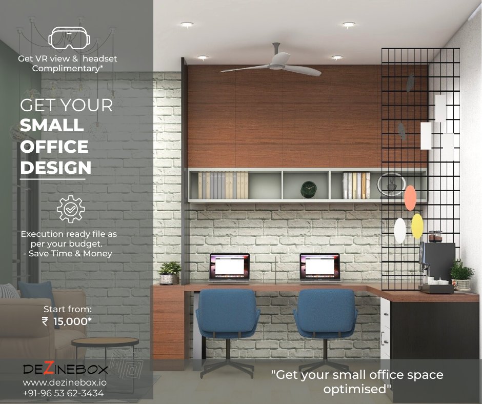 DezineBox's tweet image. |Get your small office design|
"get your small office space optimized"

We use the latest design tech to simplify interior &amp;amp; architecture designing n act as your trusted online design consultant.

#smalloffice #officedesign #office