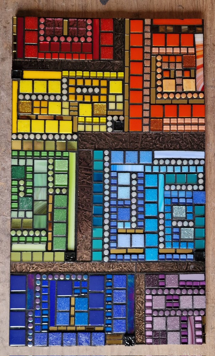 Late to the #AlphabetChallenge (apologies, busy times) #MHHSBD
Day 9. Letter I
This piece is called 'Imperfect Conformity'
Available here...
folksy.com/shops/monchicm… 
 
#MonchicMosaics #rainbowcolours #mosaic #glassart #artforsaleonline #sbswinner #madeincornwall #cornishartist