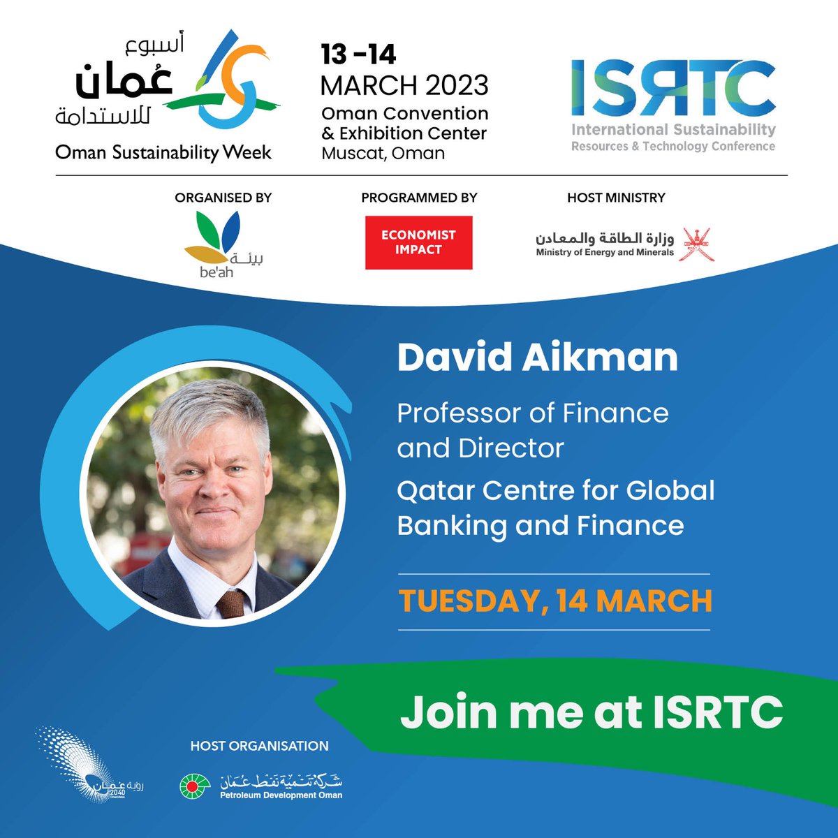 We welcome David Aikman as a speaker at the <a href="/isrtconference/">ISRTConference</a> – a part of the Oman Sustainability Week 2023.

Register here to reserve your seat: lnkd.in/dMP5gXyr

Conference Agenda: lnkd.in/dWpBq24P

Conference speakers and panellists: lnkd.in/dtfp4wgF