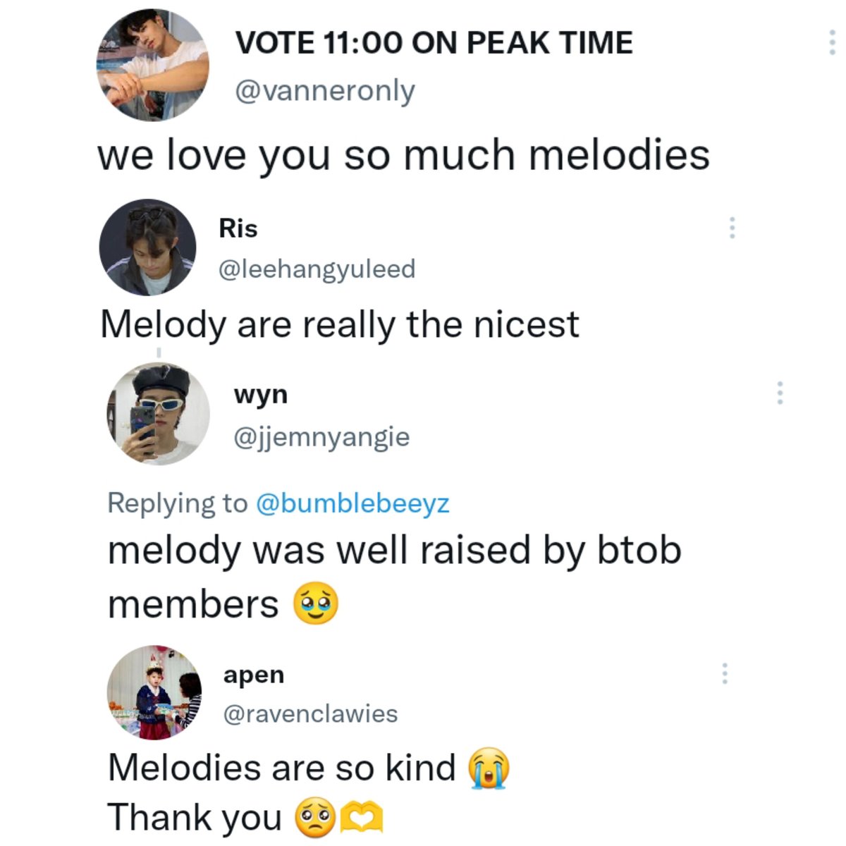 fluffyballYT's tweet photo. Peak Time fandom praised Melodies for hyping the cover.

What I can say is, Melody can be subjective. If they critics or disapprove something, it really means they want the best outcome for the participants.

If Melody approve, means the idols really deserve the compliments. https://t.co/Bwz8yVHIBg