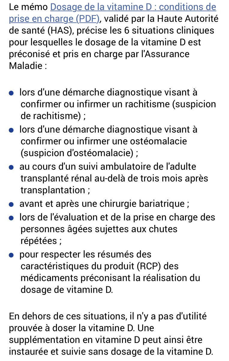 <a href="/Littherapeute/">Litthérapeute</a> <a href="/doctoctocbot/">#DocTocToc ? 🤖</a> Le site de l’assurance maladie indique les seuls cas où un dosage est pris en charge (et « interprétable » car avec des seuils à impact clinique) 👇
