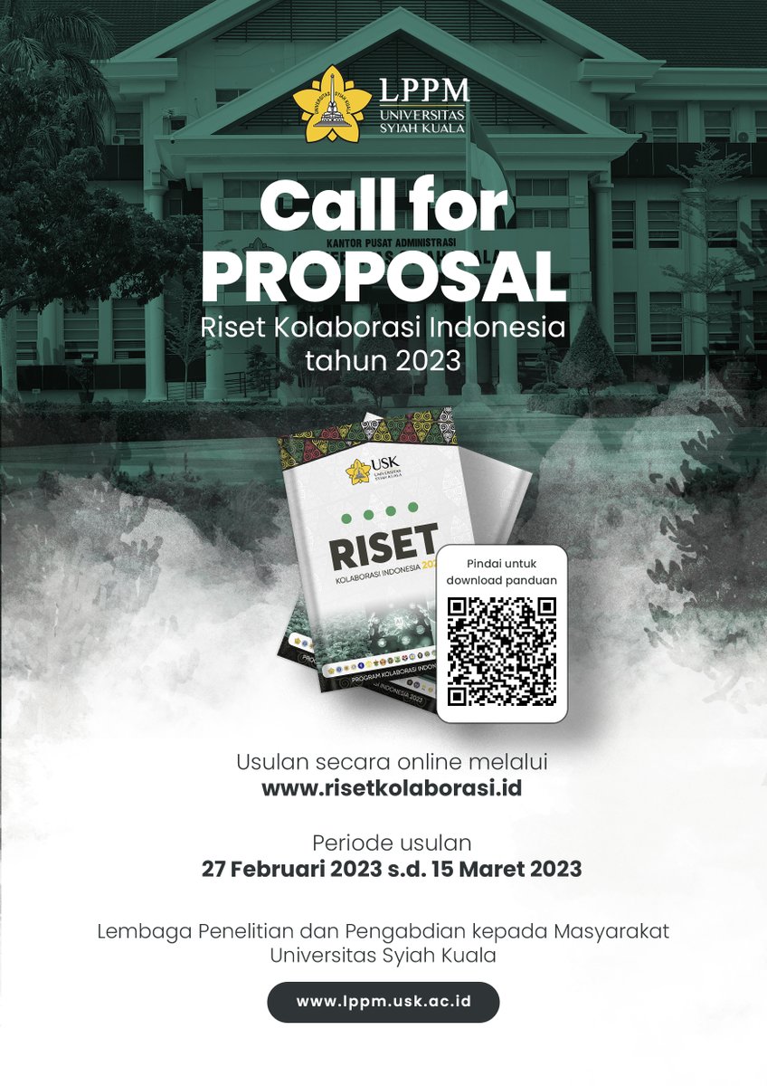 lppm_usk's tweet image. LPPM USK bekerjasama dengan Perguruan Tinggi Negeri Badan Hukum (PTNBH) membuka kesempatan untuk mengajukan proposal pada Program Riset Kolaborasi Indonesia (RKI) tahun anggaran 2023. 

#usk #riset #lppm