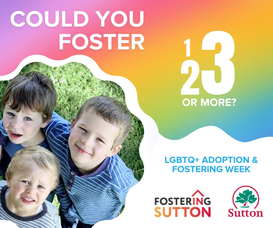 TODAY! Make the first step this #lgbtadoptfoster Adoption and Fostering week - pop along to the Sutton Care Works Hub (first floor, St Nicholas Centre) TODAY between 10am and 1pm. Or join us online between 12 and 1pm 👇 fosteringinsutton.gov.uk/events 
#ProudToFoster