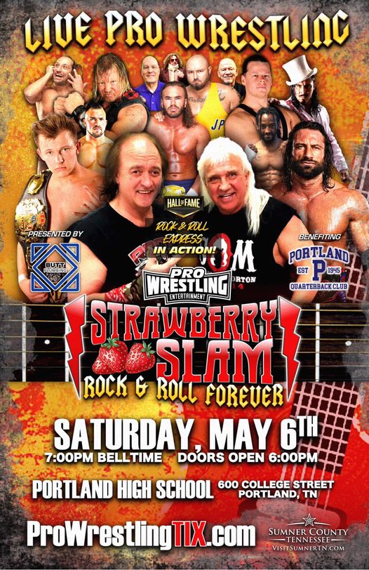 ProWrestlingEnt's tweet image. Have you heard the news?  The Rock N Roll Express is rolling through Portland, TN for Strawberry SLAM 2023 presented by Butt Plumbing!  Limited seats available at ProWrestlingTIX.com
