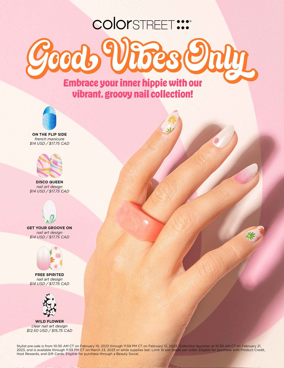 CherylGuilbeau's tweet photo. Out now! #becolor#goodvibes#ontheflip#discoqueen#setyourgrooveon#freespirited#wildflower#https://www.colorstreet.com/cherylguilbeau/beautysocial/3917488 https://t.co/akEflkOJdL
