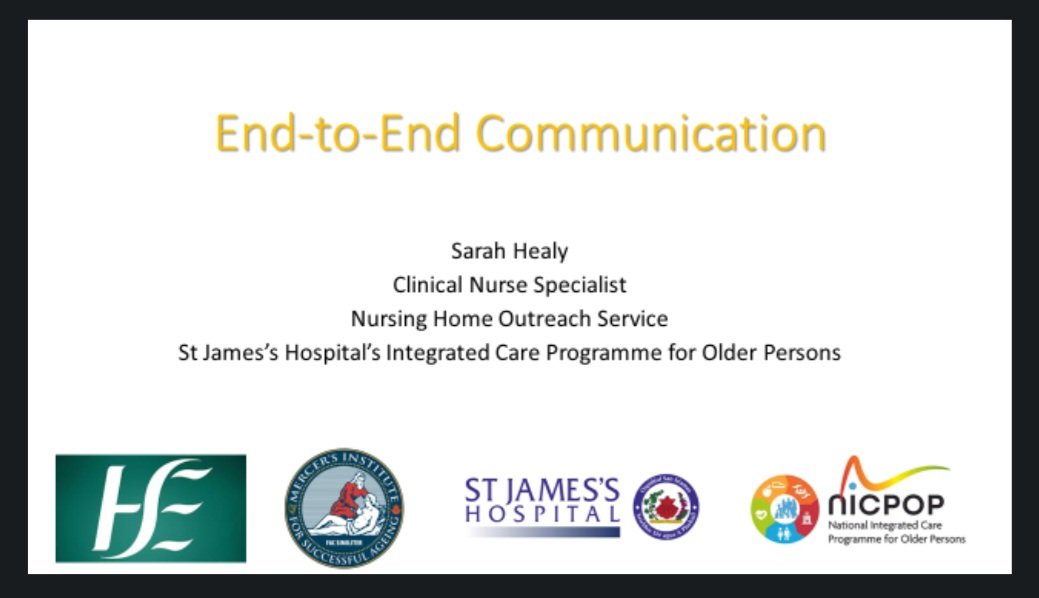NurseSarah015's tweet photo. Presenting today at day 2 of the Foundation Course for #GerontologicalNursing in @stjamesdublin about the importance of effective communication on transfering an older person from the nursing home setting to the acute setting and vice versa. #CommuinicationIsKey https://t.co/3W3C4i1MNf