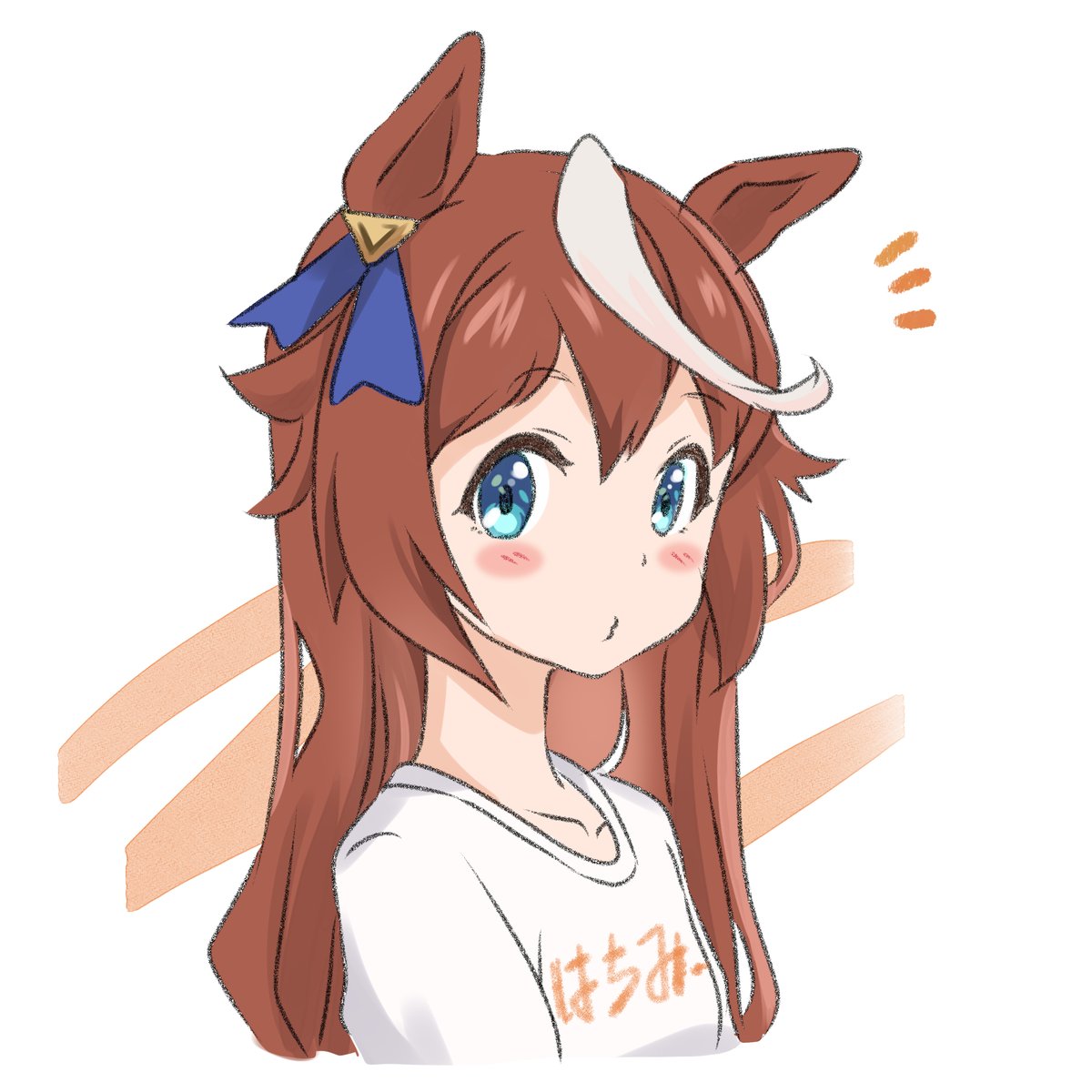 1girl solo animal ears long hair horse ears brown hair shirt  illustration images