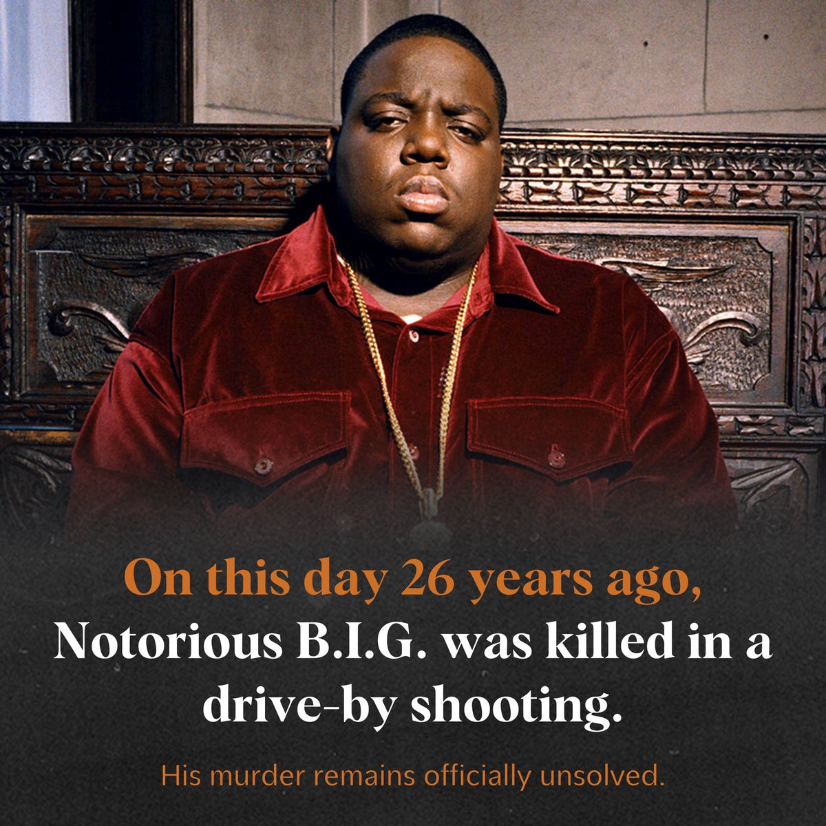 Christopher Wallace was only 24 when he was killed in Los Angeles #onthisday 26 years ago. 

#biggie #biggiesmalls #notoriousbig #losangeles
