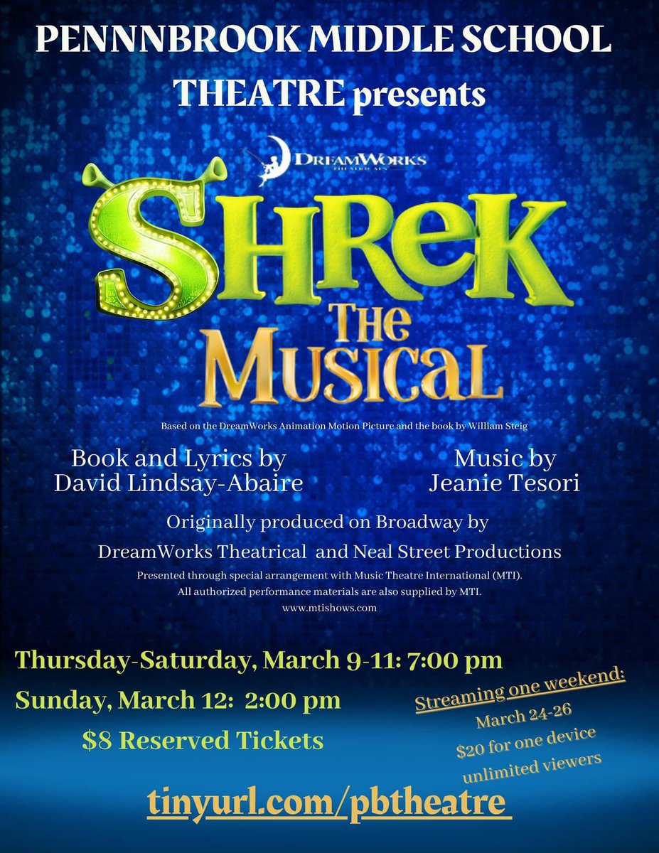 It’s Here! Come out and see our awesome show! Thursday - Saturday at 7pm Sunday at 2pm Click here to buy tickets! pbtheatre.ticketleap.com/shrek/