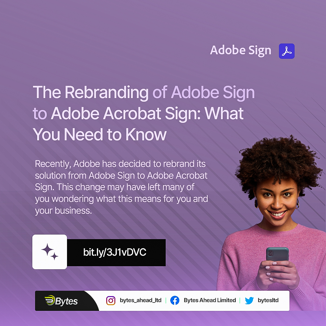 bytesltd's tweet image. 💡Learn how e-signatures can help your business save time and money while improving accuracy and compliance.
bytes.com.ng/the-rebranding…
#AdobeAcrobatSign #eSignature #documentworkflows #bytesnigeria #AdobePartner #efficientsolutions #savemoney