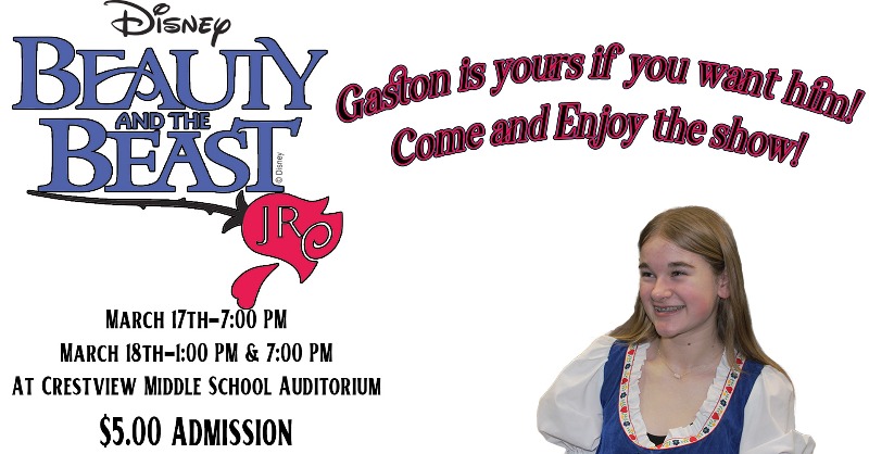 cms_cougar's tweet photo. The Les Fille want YOU to come see Gaston! Come enjoy our musical performance of Beauty and the Beast, Jr.! It's going to be a great performance of over 60 students on stage.

#CMSCougarPride https://t.co/BtZQzXSItJ