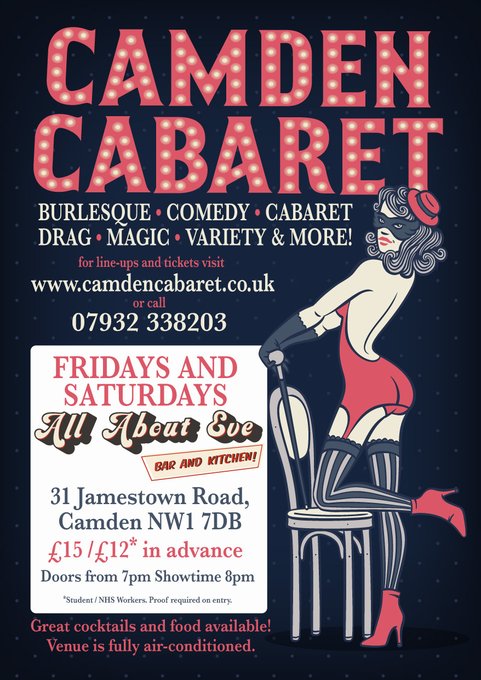 Excellent cabaret shows this weekend 
at camdencabaret.co.uk 
camden-cabaret.designmynight.com
#comedy #drag #circus #clown #pinup #girlsrule #happywomansday #burlesque #performance #whatson #goingout #lgbtq